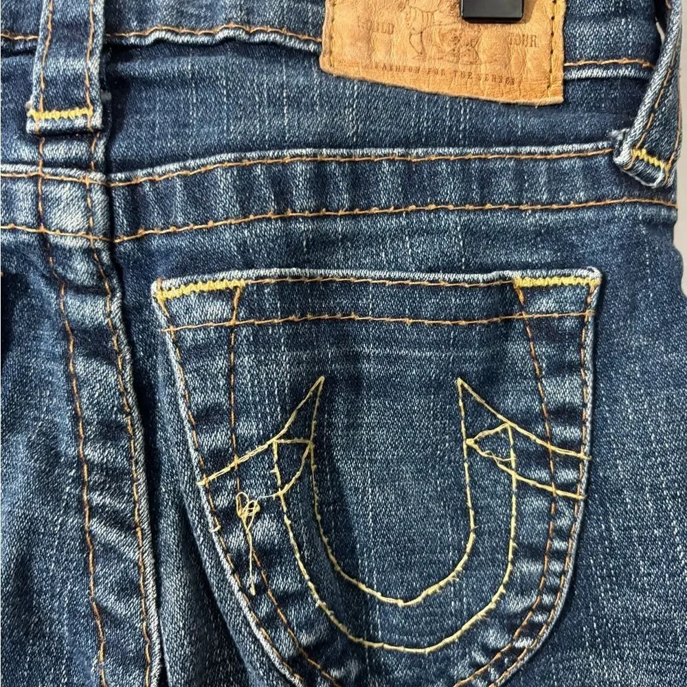 True Religion Kids Skinny Dark Wash Jeans size 7 Logo Horseshoe EUC